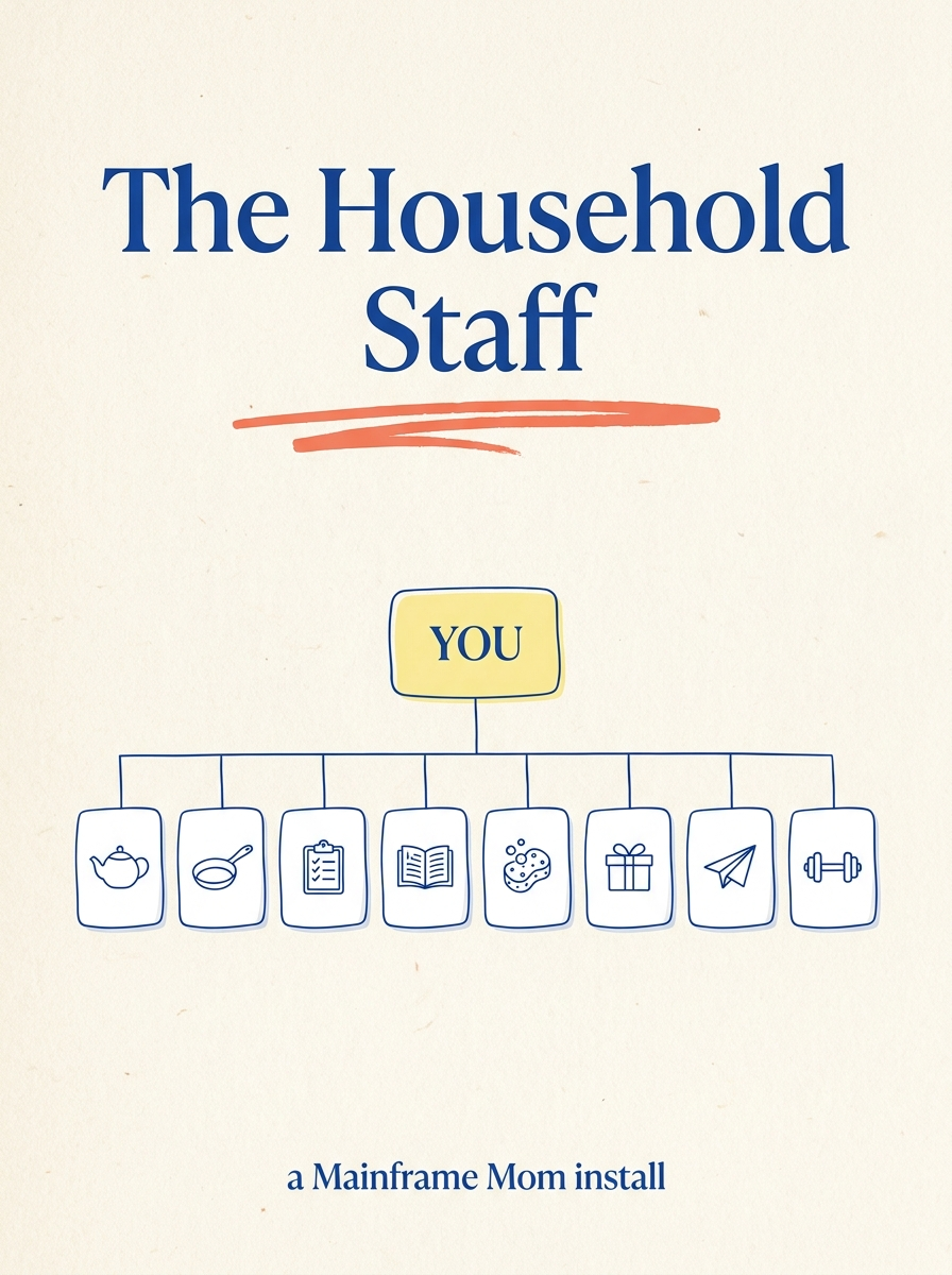 The Household Staff kit cover: an org chart for the house, with you as the boss